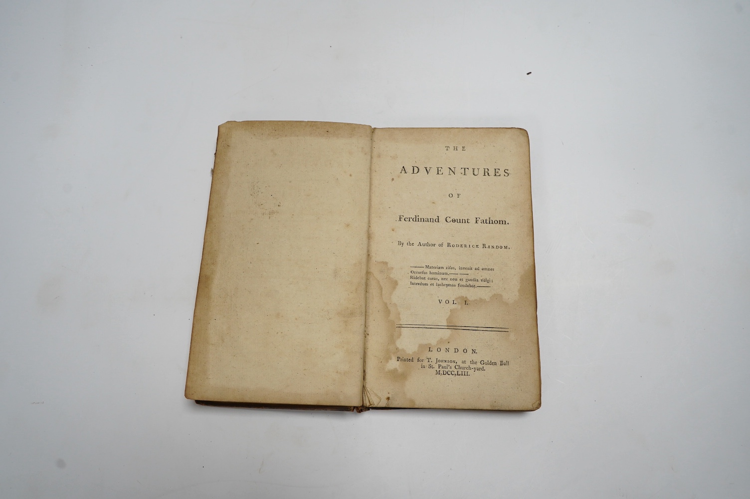 [Smollett, Tobias] - The Adventures of Ferdinand Count Fathom. By the Author of Roderick Random. 1st edition, 2 vols. contemp. calf (distressed). printed for T. Johnson ... 1753; [Allestree, Richard] The Gentleman's Call